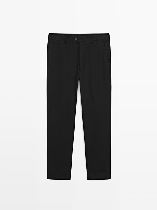 Cotton blend slim fit trousers