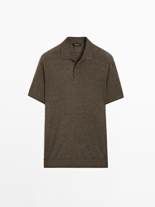 Linen blend knit polo shirt