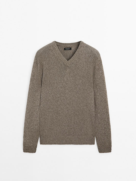 Melange knit V-neck sweater