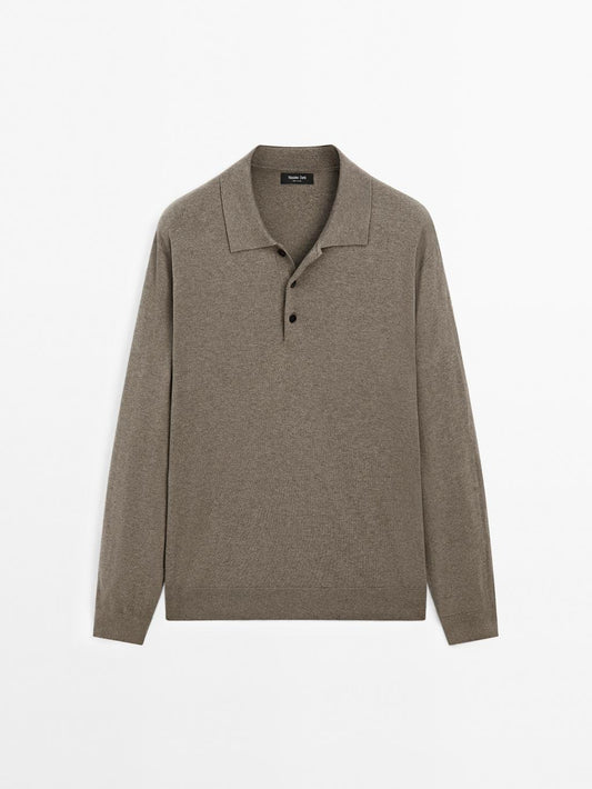 Cotton blend knit polo sweater