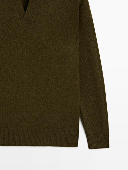 Mock neck knit sweater with V-neck