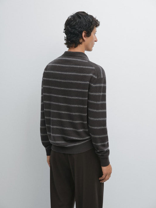 Striped knit polo sweater