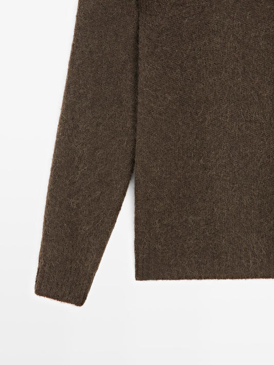 Knit alpaca blend crew neck sweater