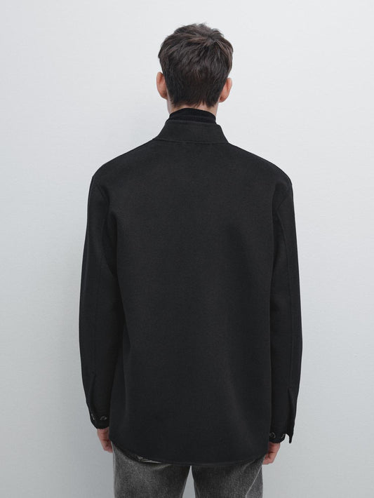 Double wool blend jacket with stand collar