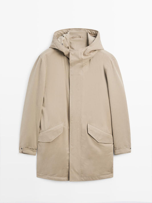 Parka made of water-repellent peach-effect fabric