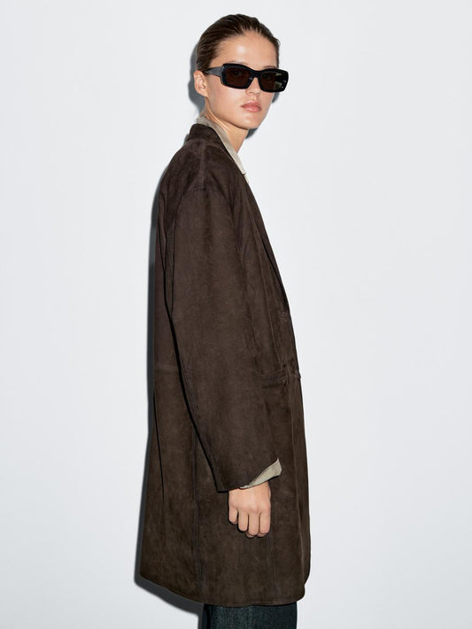 Long suede leather coat