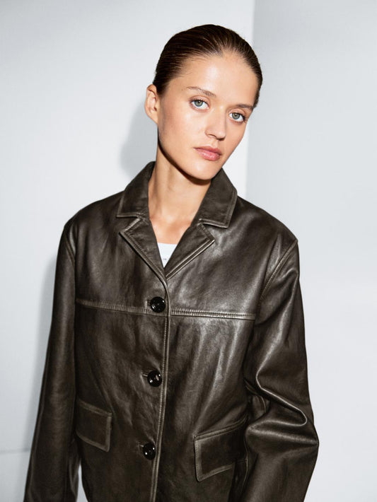 Nappa leather jacket with lapel collar