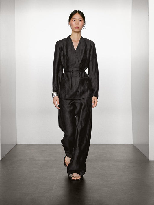 Linen blend palazzo trousers with darts