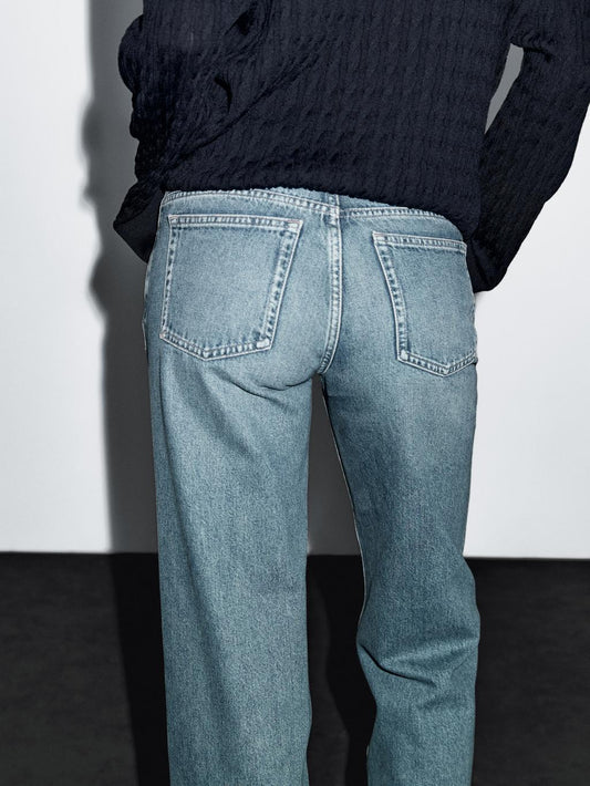 Low-rise straight-leg jeans