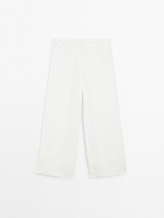 100% linen trousers with frayed detail