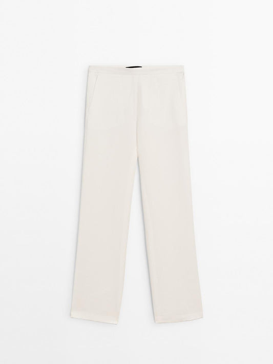 Straight fit flowing linen blend trousers