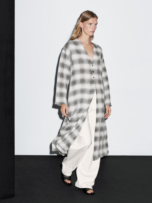 Long check tunic dress