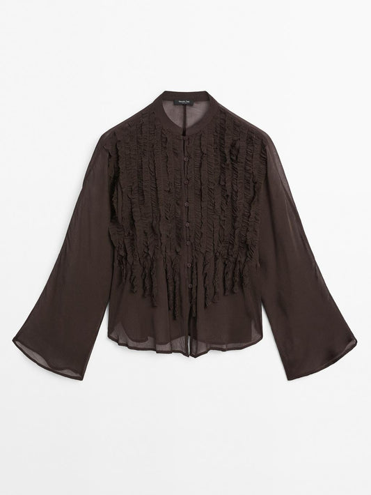 Flowing bib-front shirt with ruffles