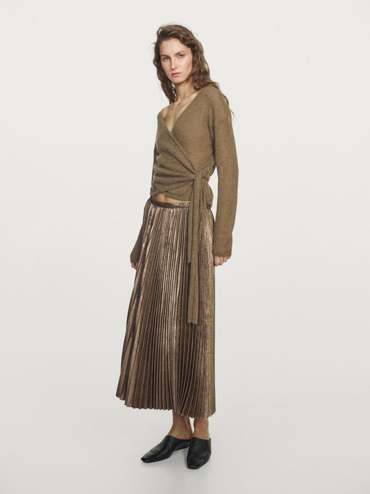 Pleated metallic-effect midi skirt
