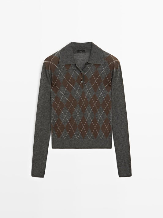 Polo sweater with diamond detail