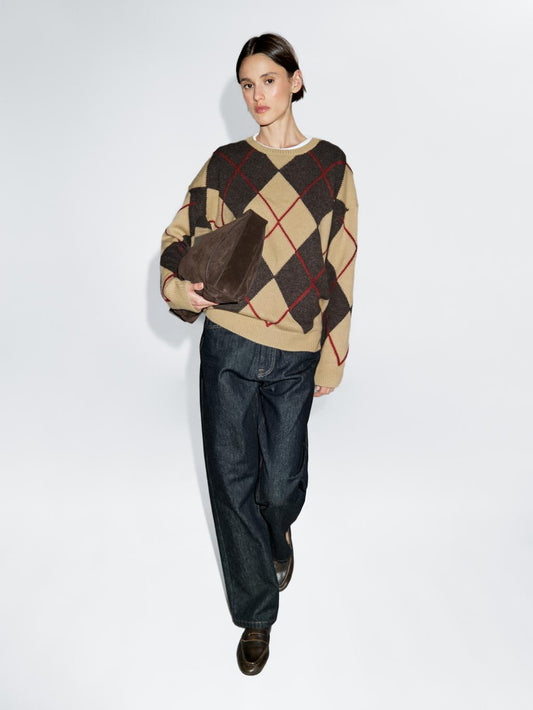 Knit wool blend sweater with argyle detail