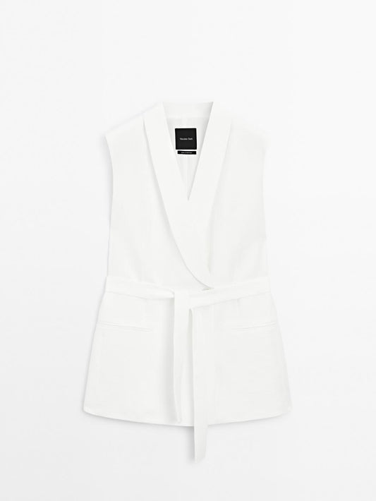 Linen blend waistcoat with tuxedo collar