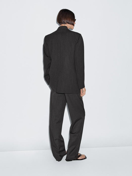 100% wool striped blazer with collar detail