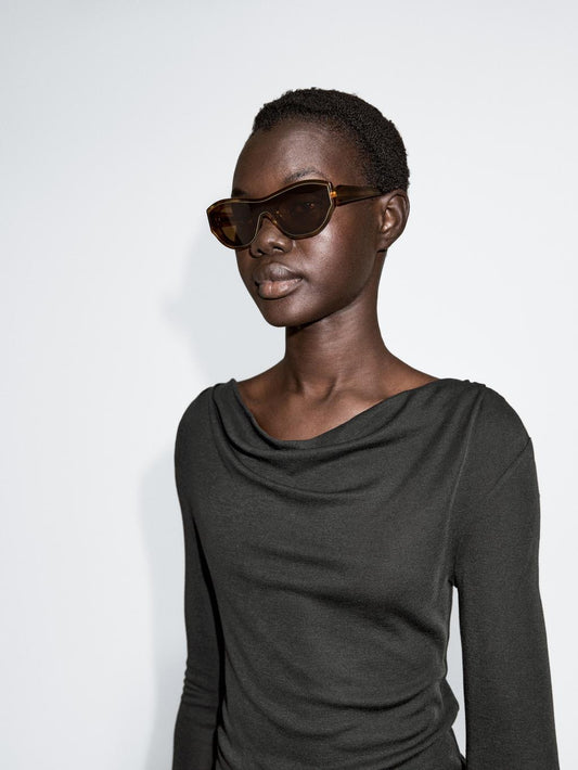 Long sleeve T-shirt with draped neckline