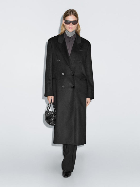 100% wool long double-breasted coat