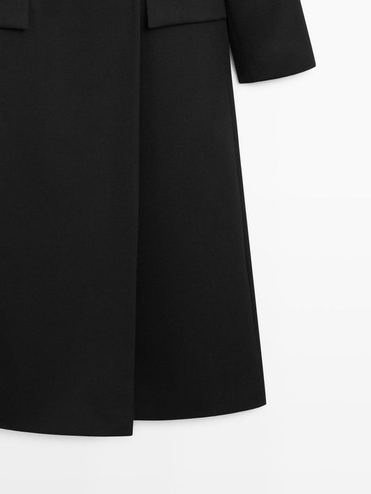 Long double-breasted 100% wool coat