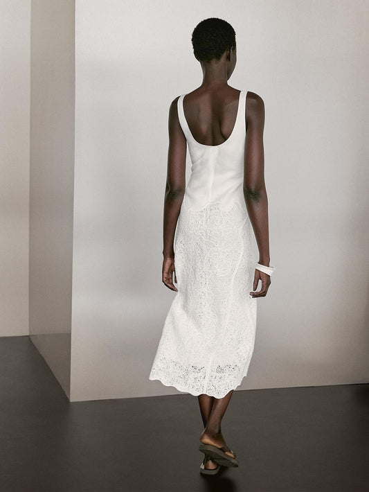 Cotton blend flounce midi dress