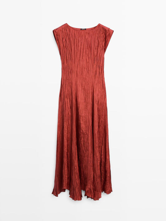 Long pleated satin dress