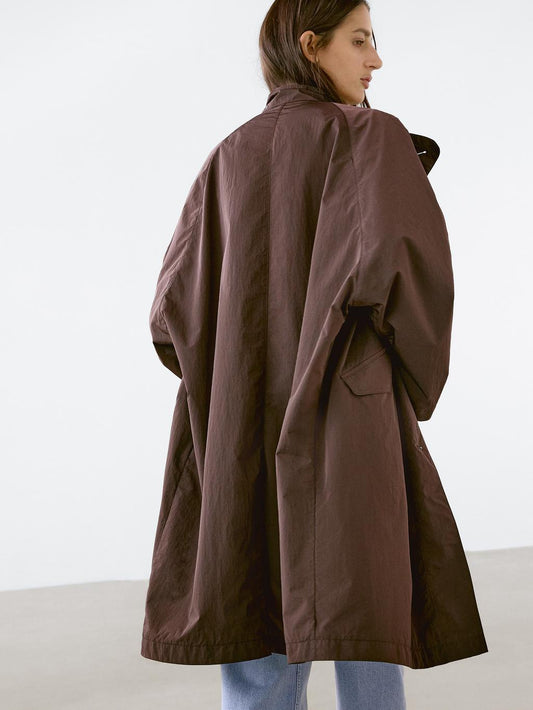 Oversize flowing trench coat in water-repellent fabric