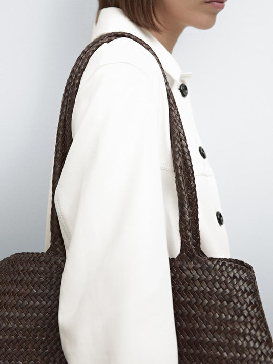Large braided nappa tote bag