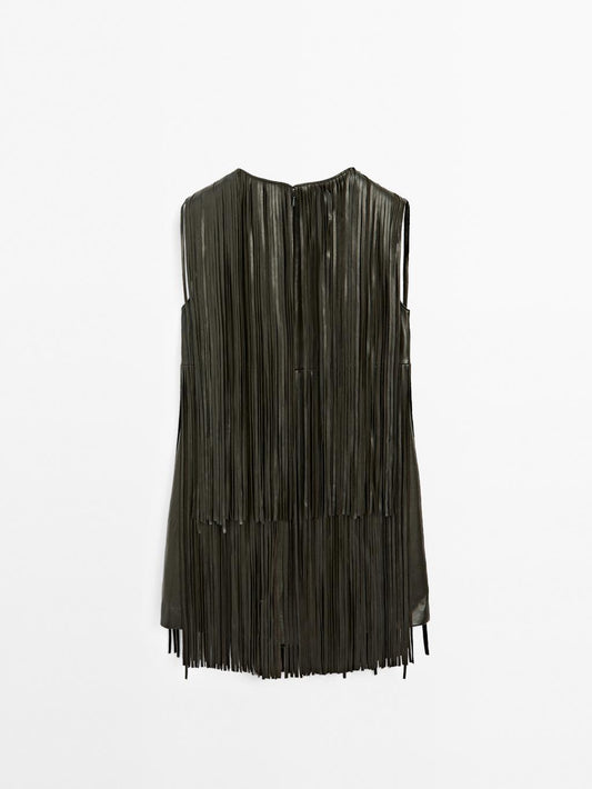 Short nappa leather dress with fringing - STUDIO