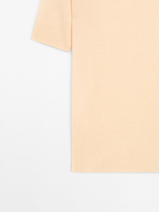 100% wool short sleeve fine knit sweater - STUDIO