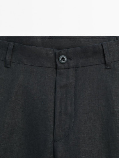 100% linen tapered fit trousers