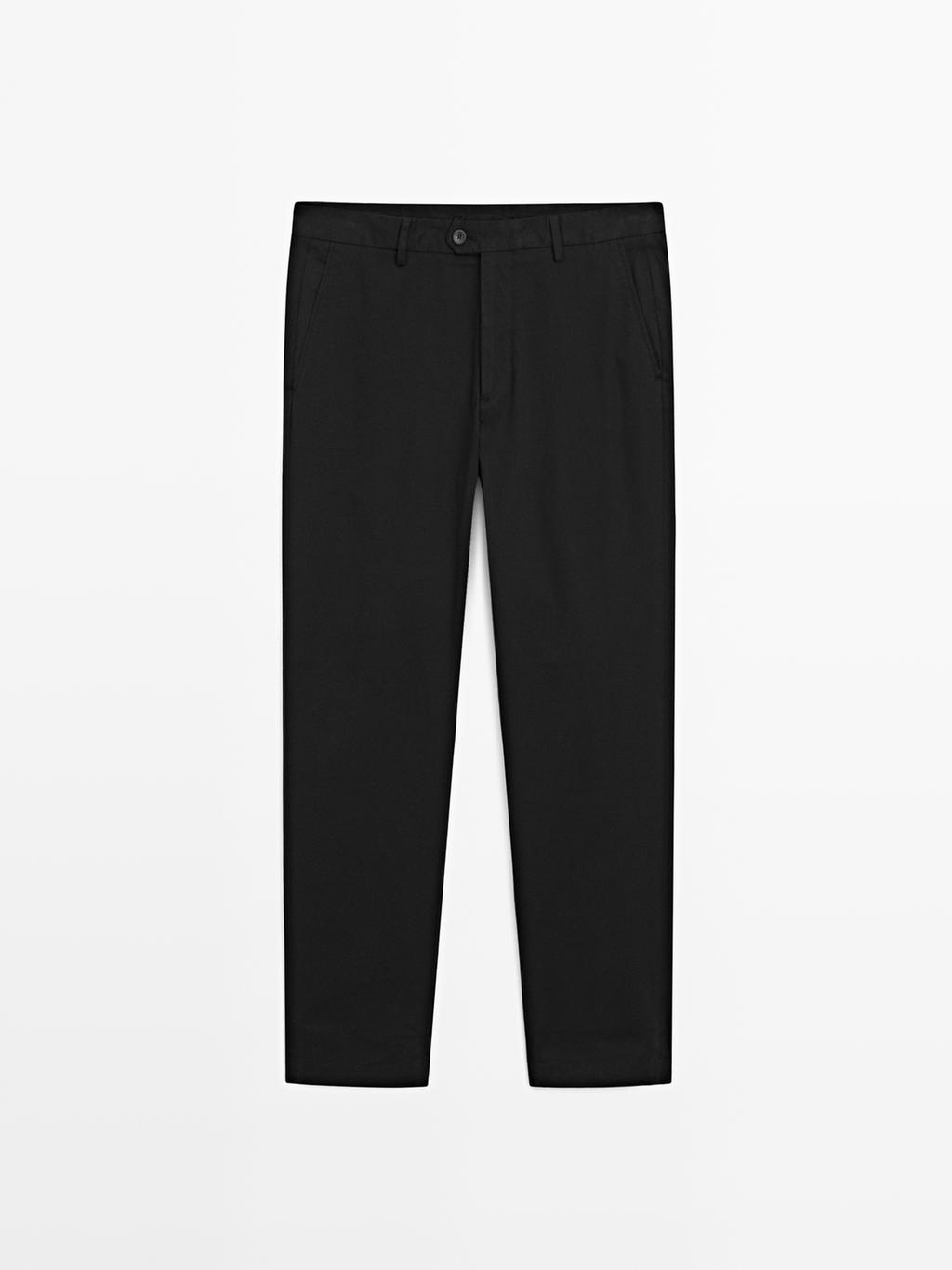 Cotton blend slim fit trousers