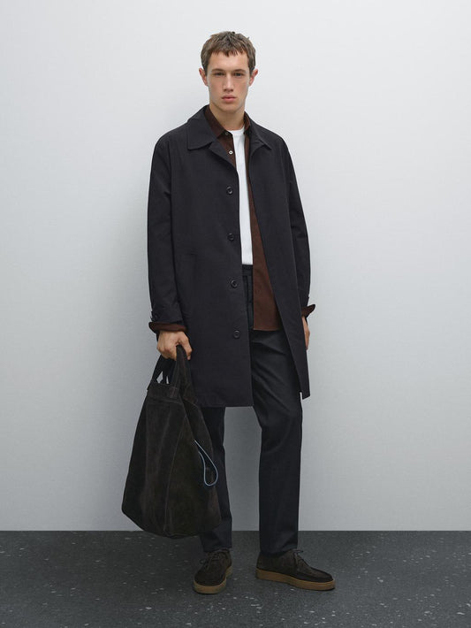 Cotton blend slim fit trousers