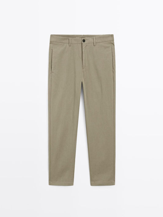 Cotton blend cigarette fit trousers