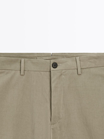 Cotton blend cigarette fit trousers