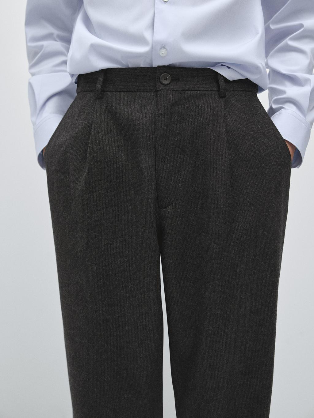 Straight-leg check texture trousers