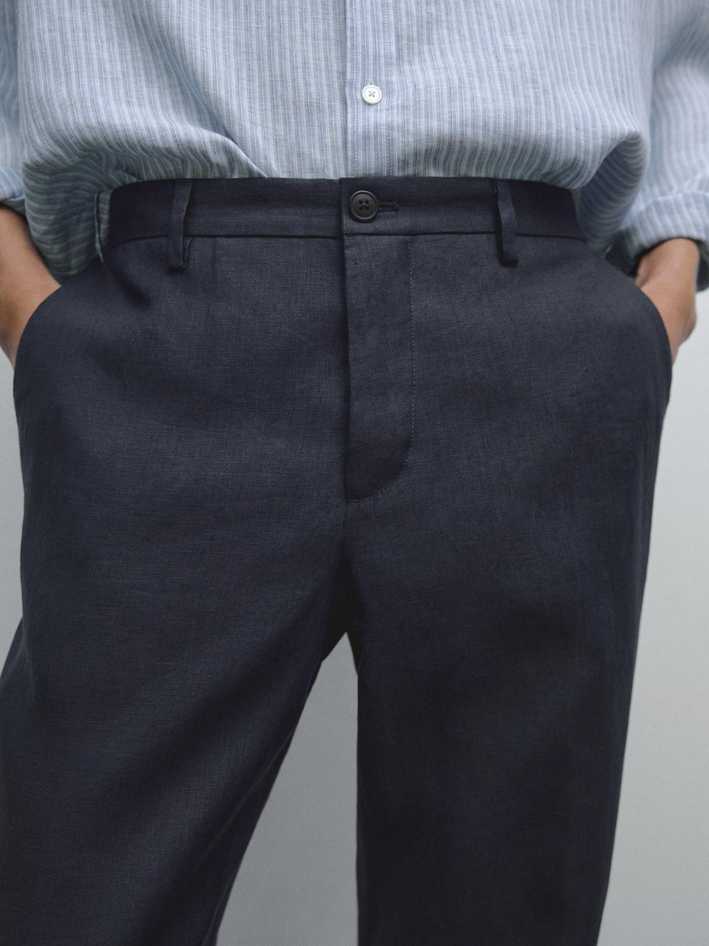 100% linen regular fit trousers