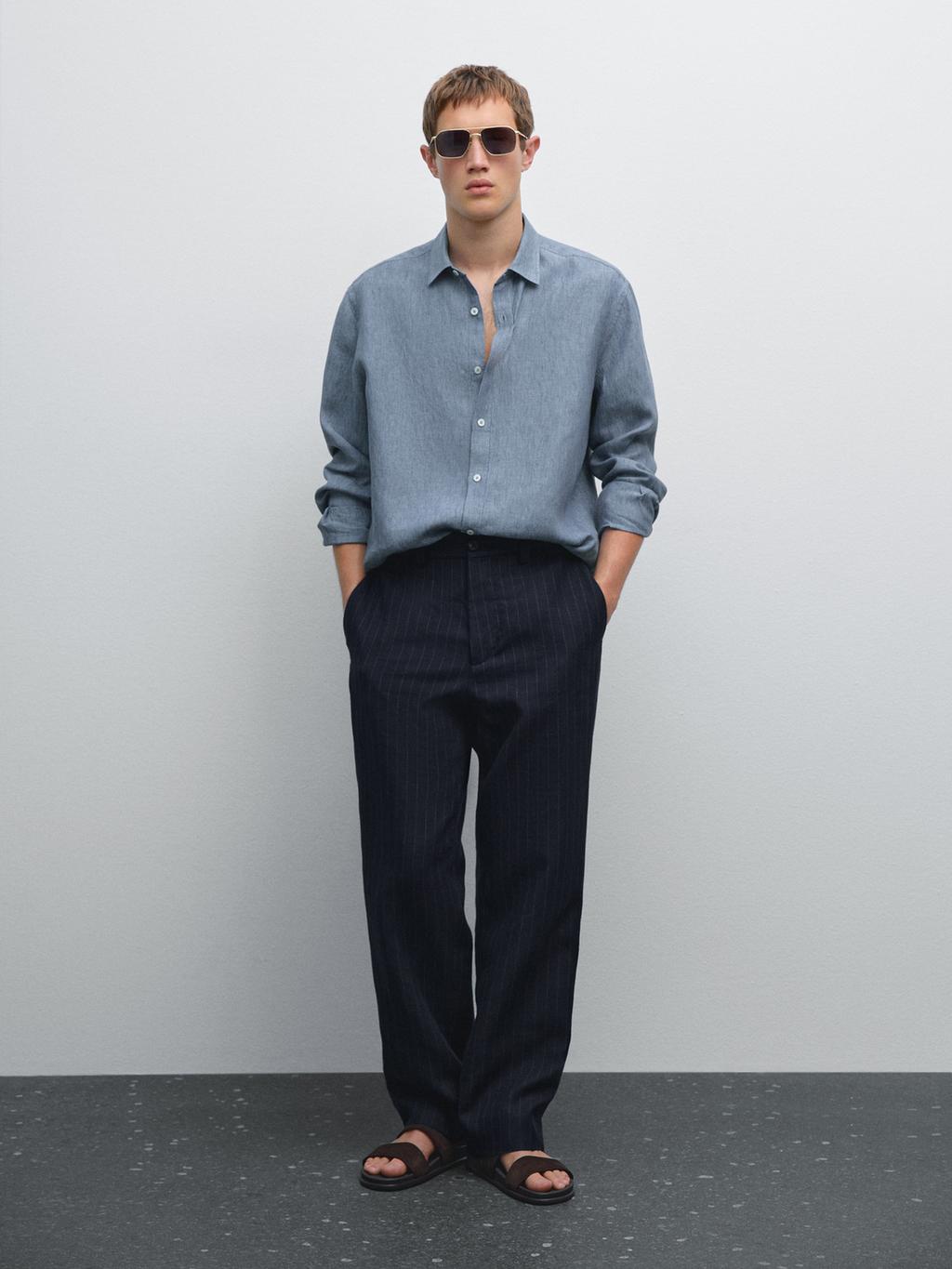 Regular fit faded linen shirt