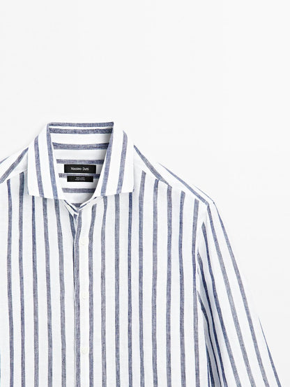 Regular fit striped linen shirt