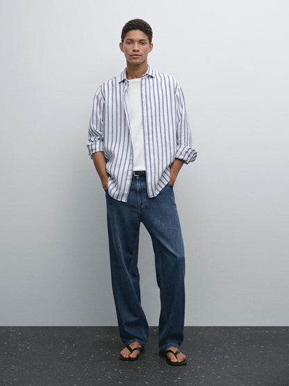Regular fit striped linen shirt