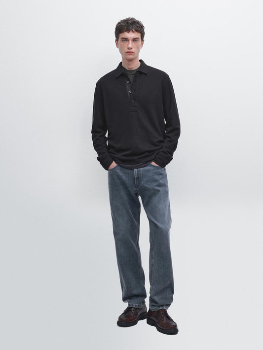 Textured long sleeve polo shirt