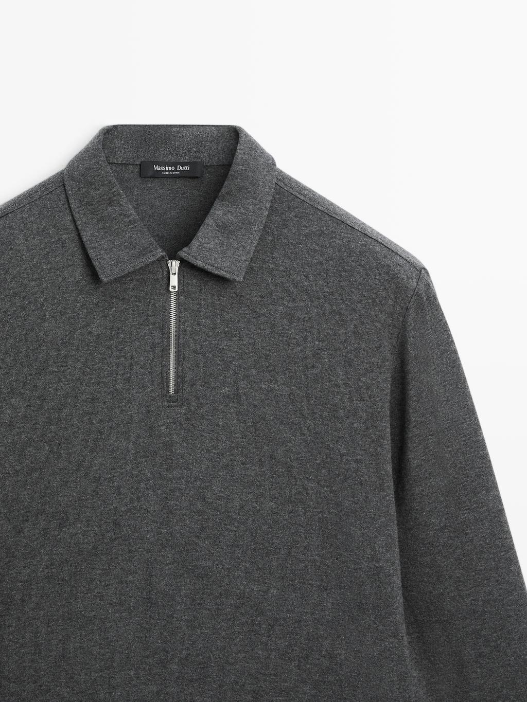 Long sleeve polo shirt with zip-up collar