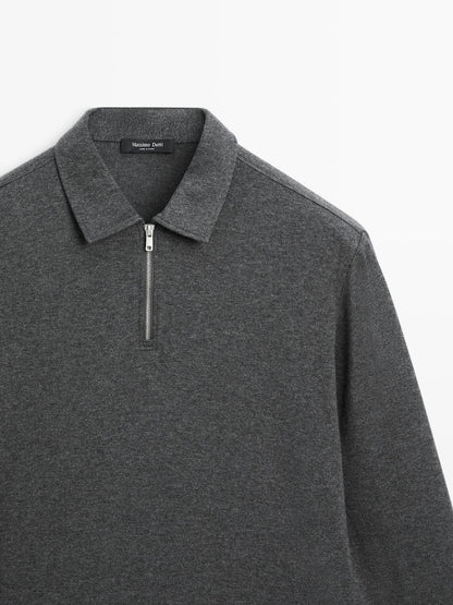 Long sleeve polo shirt with zip-up collar