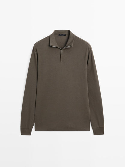 Zipped high neck polo shirt