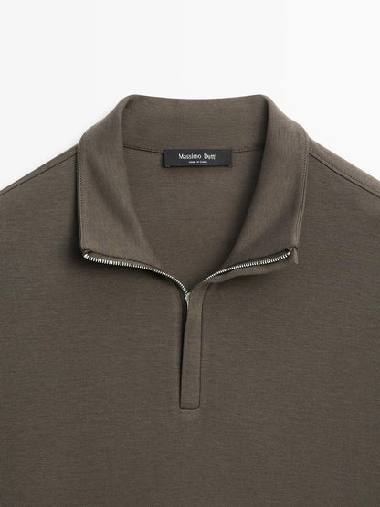 Zipped high neck polo shirt