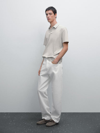 Short sleeve polo shirt with snap-button placket