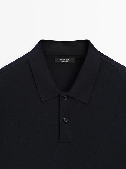 Long sleeve mercerised cotton pique polo shirt
