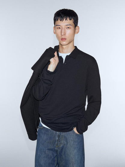 Long sleeve mercerised cotton pique polo shirt