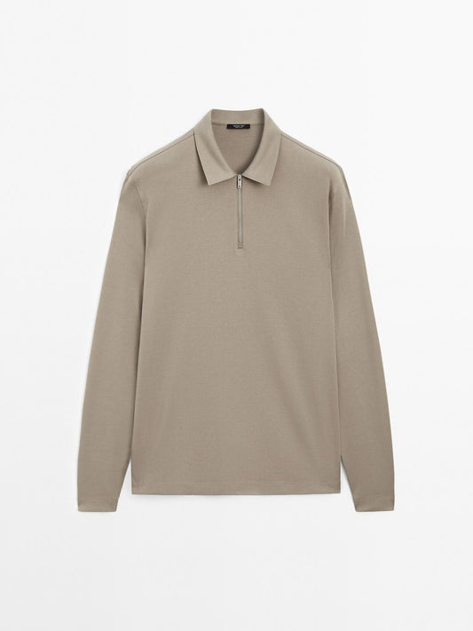 Long sleeve zip-up polo shirt